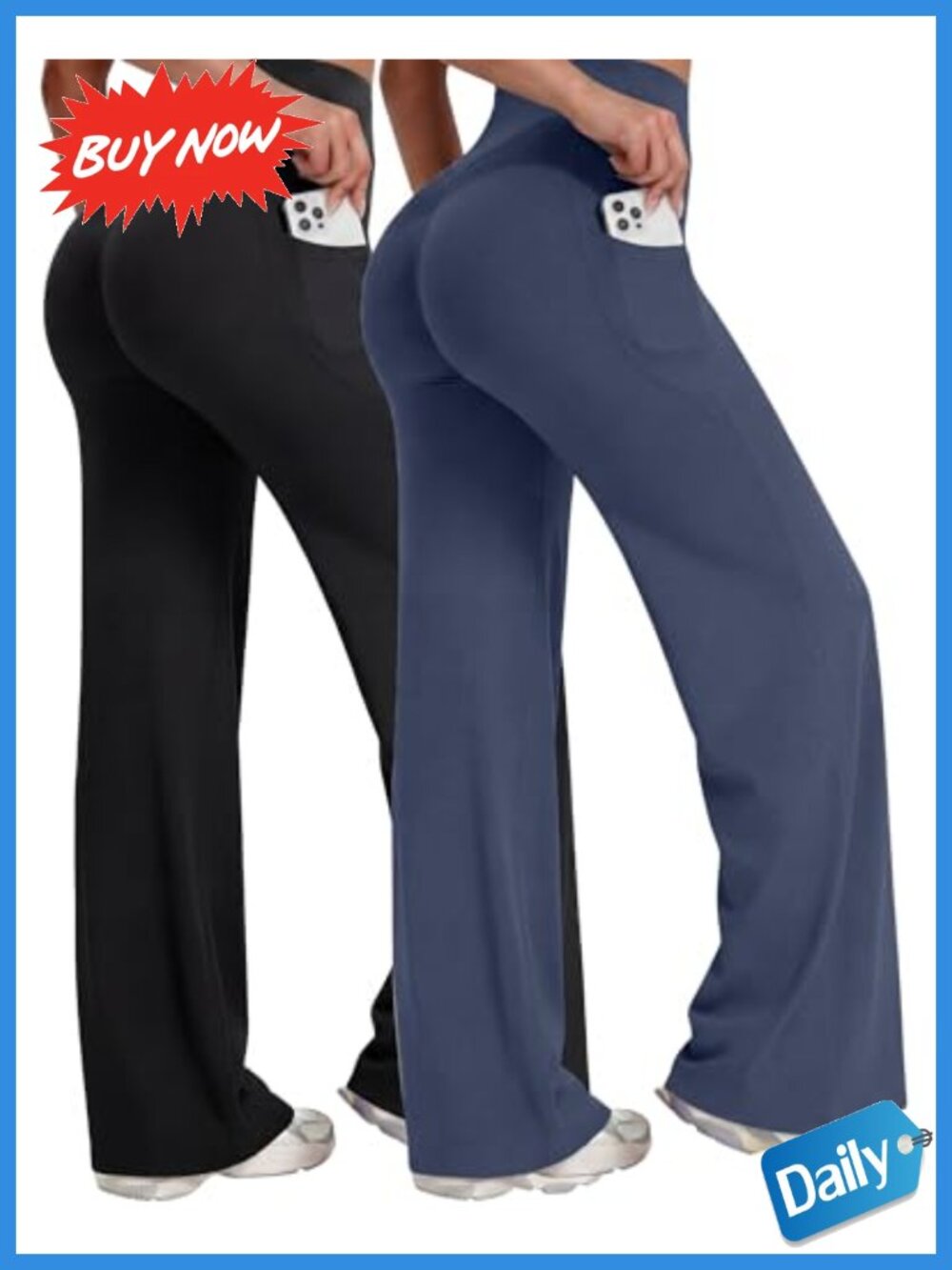 2 Pack Wide Leg Workout Leggings High Waisted Straight Yoga Pants Pockets